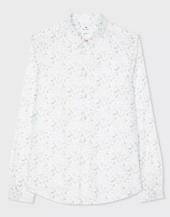 Chemise fabriquée avec un coton léger. Cette chemise Paul Smith blanche à manches longues arbore un imprimé floral « Leaf ».
