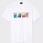 T-shirt Paul Smith fabriqué avec un coton doux 100 % biologique. Ce t-shirt blanc à col rond présente une ligne de sachets de graines imprimés sur la poitrine.