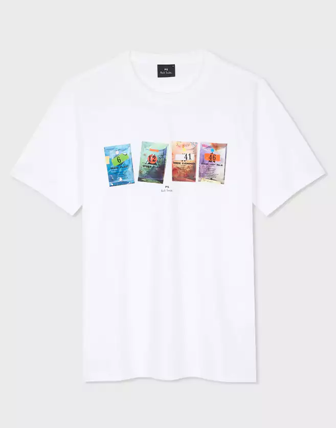 T-shirt Paul Smith fabriqué avec un coton doux 100 % biologique. Ce t-shirt blanc à col rond présente une ligne de sachets de graines imprimés sur la poitrine.