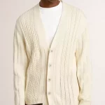 Cardigan Golden Goose avec motif tressé et bords-côtes bleus