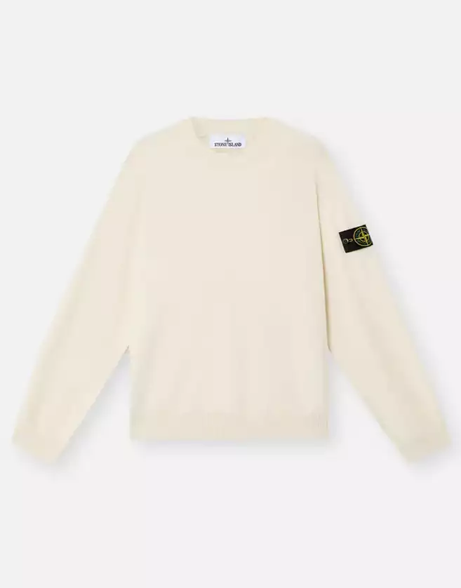 Pull Stone Island ras-du-cou en maille de coton biologique doux avec bandes en point jersey, manches raglan et détails côtelés.